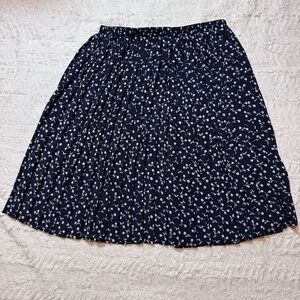 Vintage Navy Blue Floral Pleated Midi Skirt Women’s 20 Petite – Elastic Waist